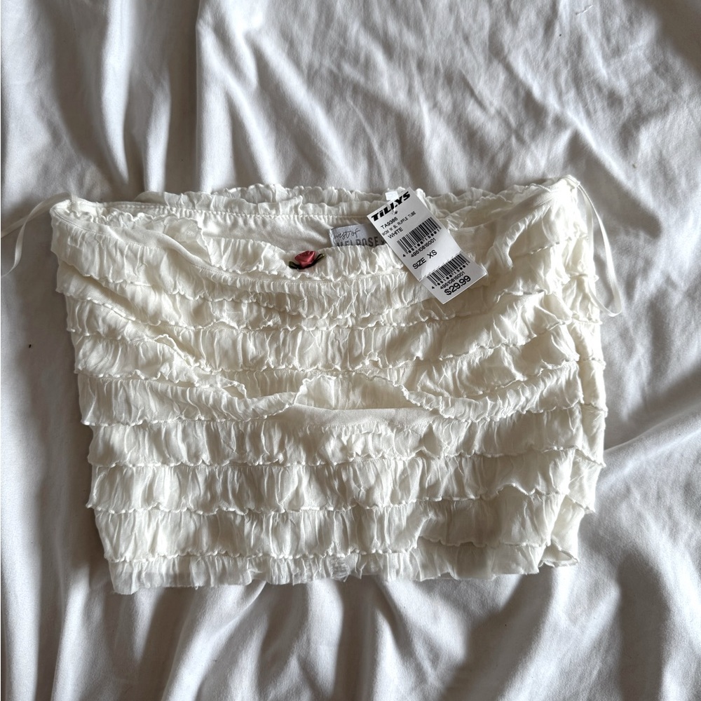 NWT Tilly’s Cream Colored Ruffle and Rose Tube Top
